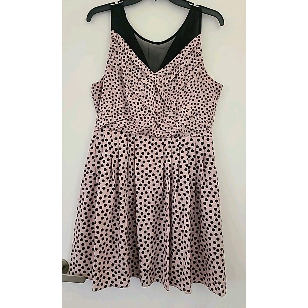 LC LAUREN CONRAD Sz 12  Dress Polka dot Lined Zip closure Soft Pink Black